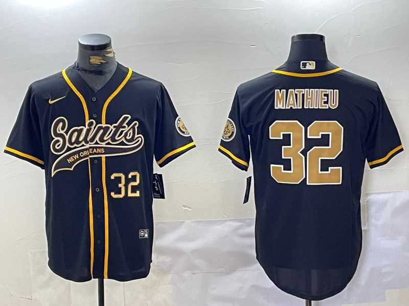 Mens New Orleans Saints #32 Tyrann Mathieu Black Cool Base Stitched Baseball Jerseys